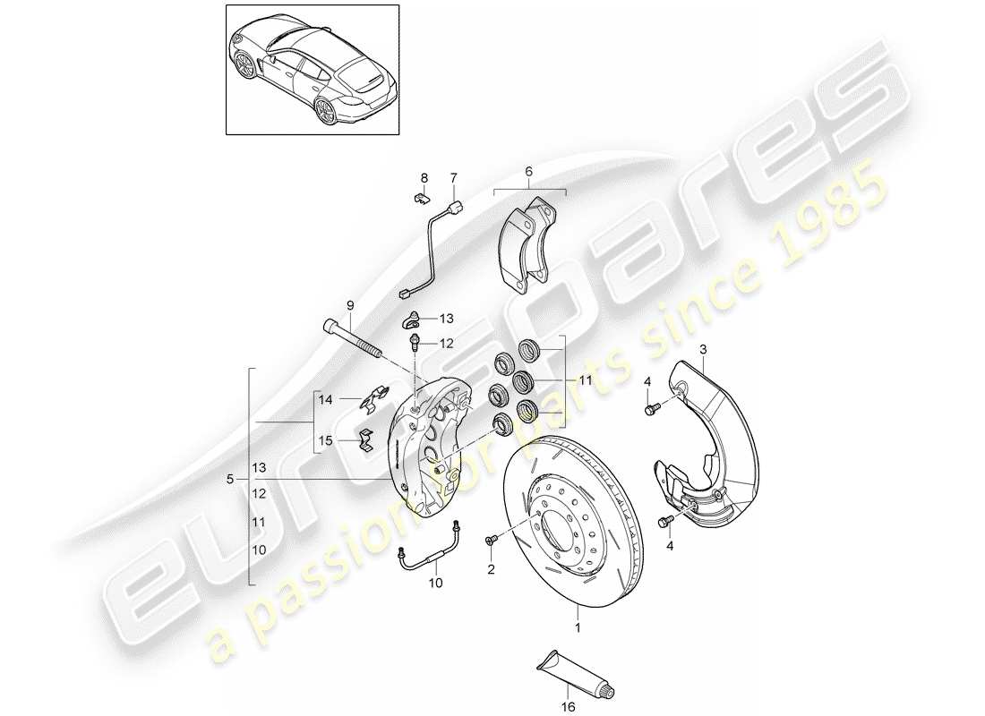 porsche 2016 (panamera 970) disc brake front axle d - mj 2014>> parts diagram