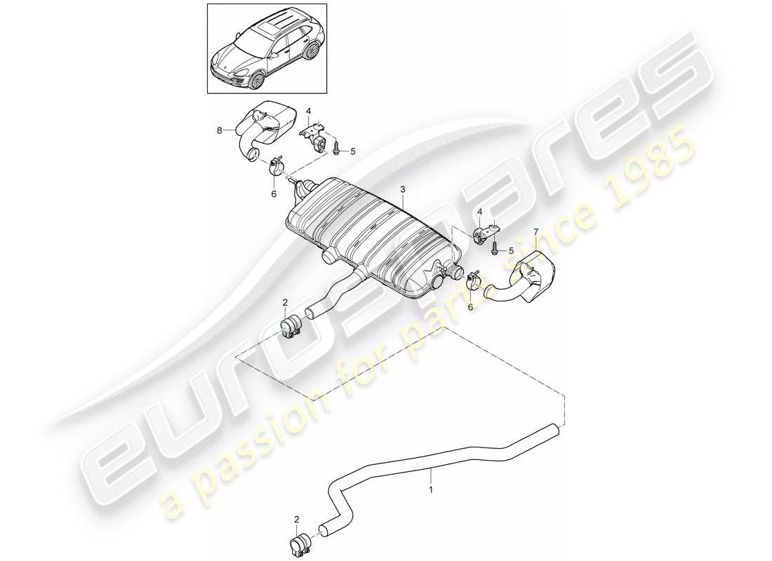porsche 2013 (cayenne e2 92a) exhaust system exhaust pipe rear silencer tailpipe d >>- mj 2014 part diagram