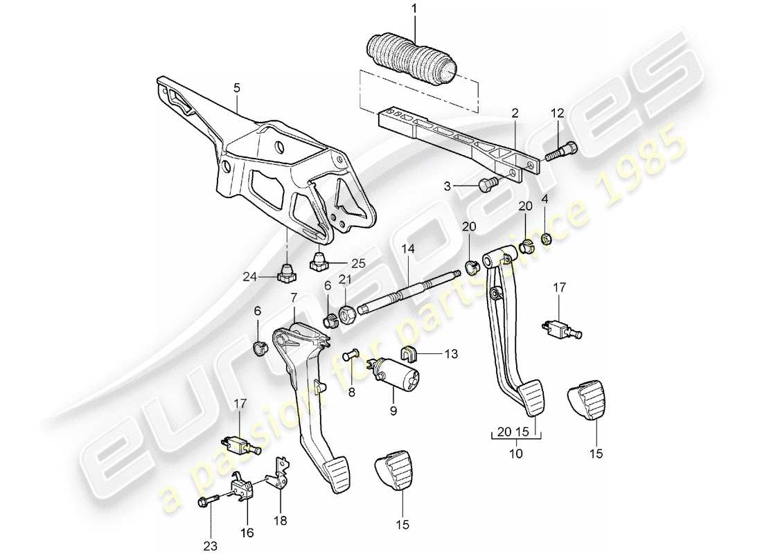 porsche 2006 (987 boxster) brake and clutch pedals cluster parts diagram