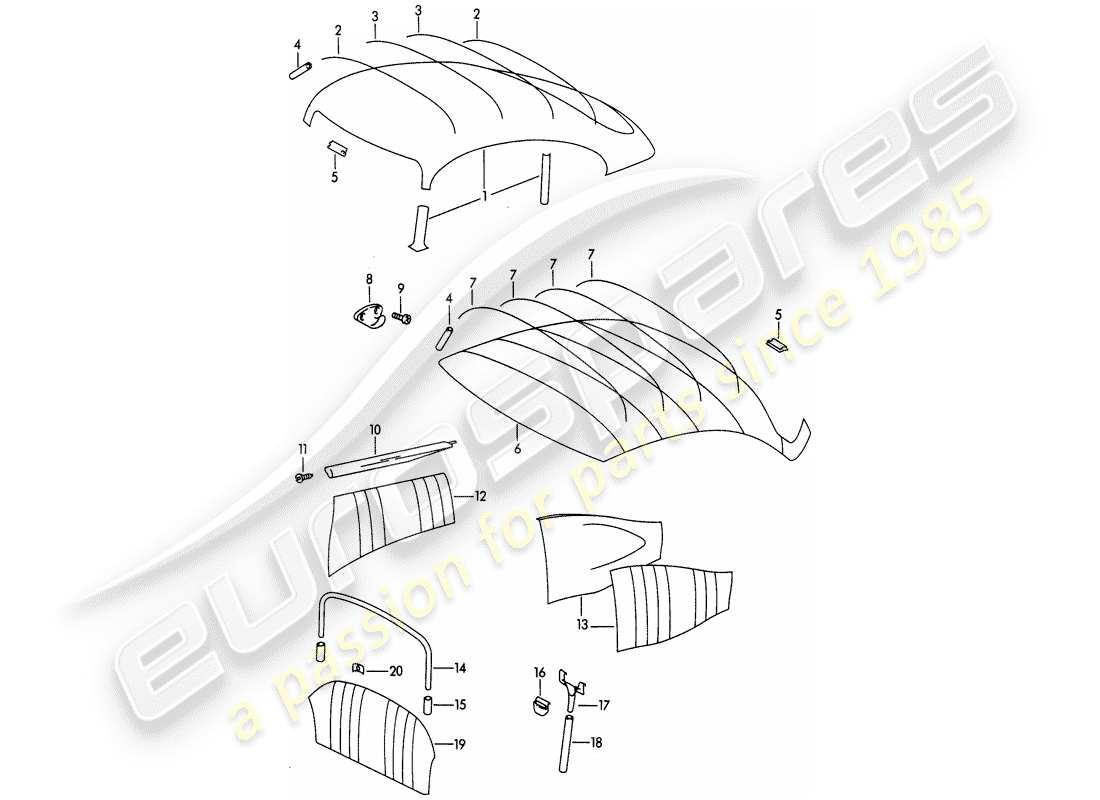 porsche 1962 (356b/356c) trims - interior equipment part diagram