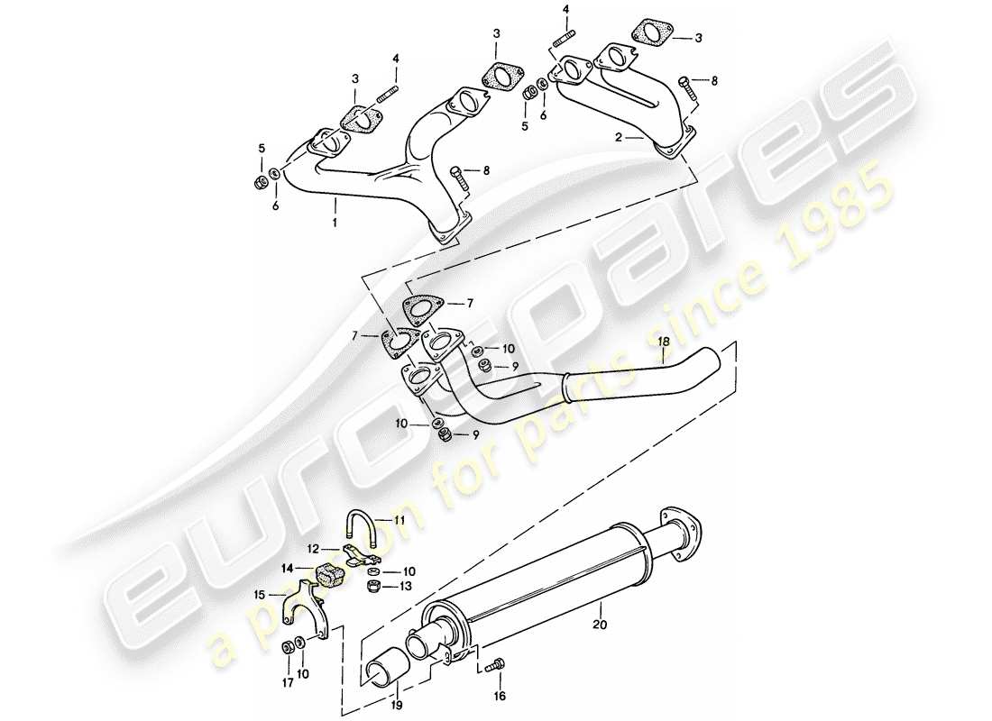 porsche 1987 (944) exhaust system - exhaust silencer, front parts diagram