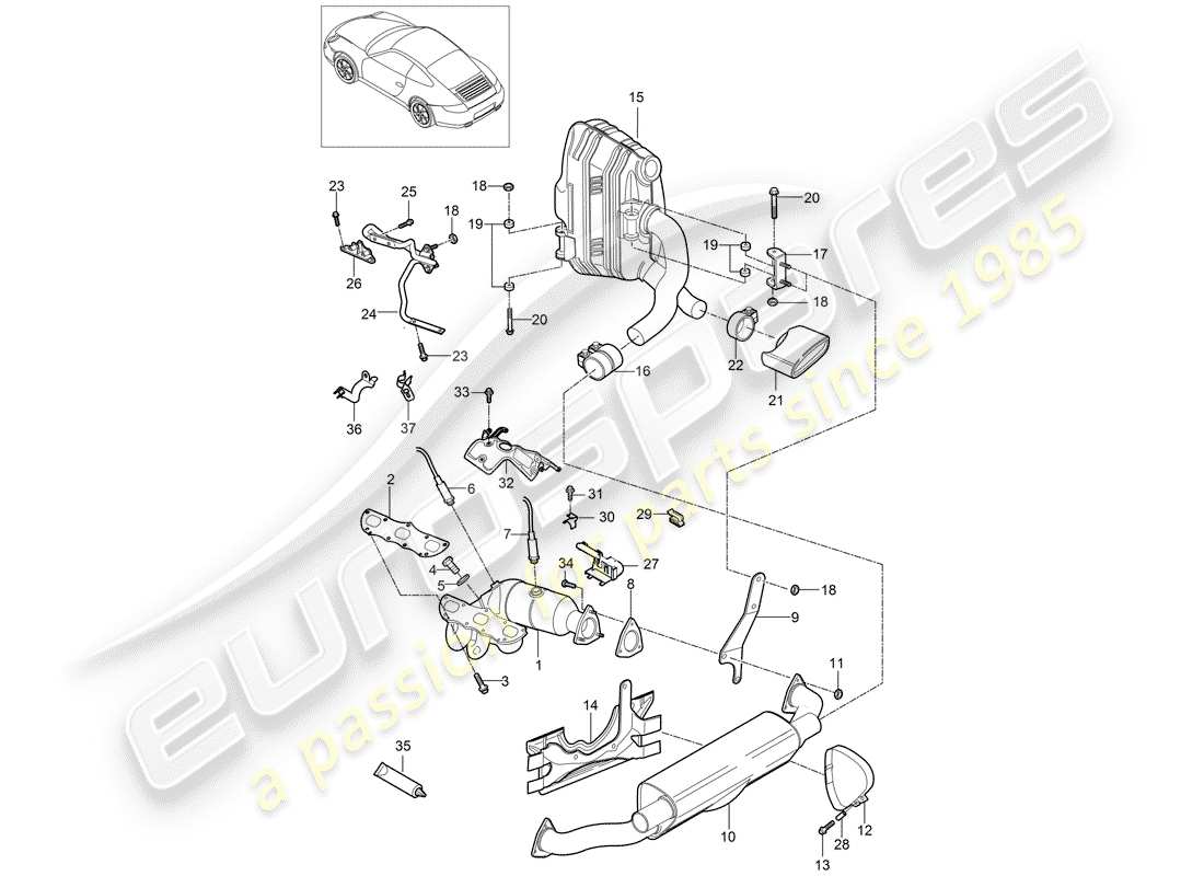 porsche 2009 (997-2) exhaust system parts diagram