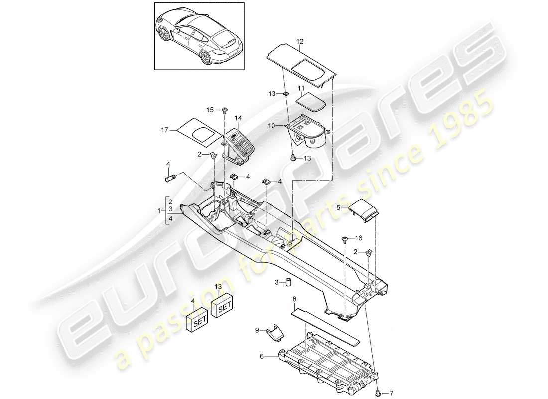 porsche 2015 (panamera 970) centre console rear part diagram