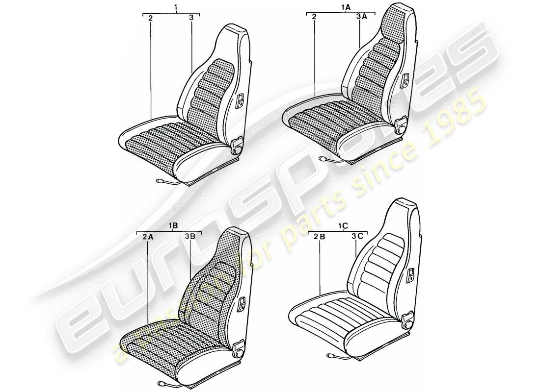 porsche 1986 (924s) front seat - complete parts diagram