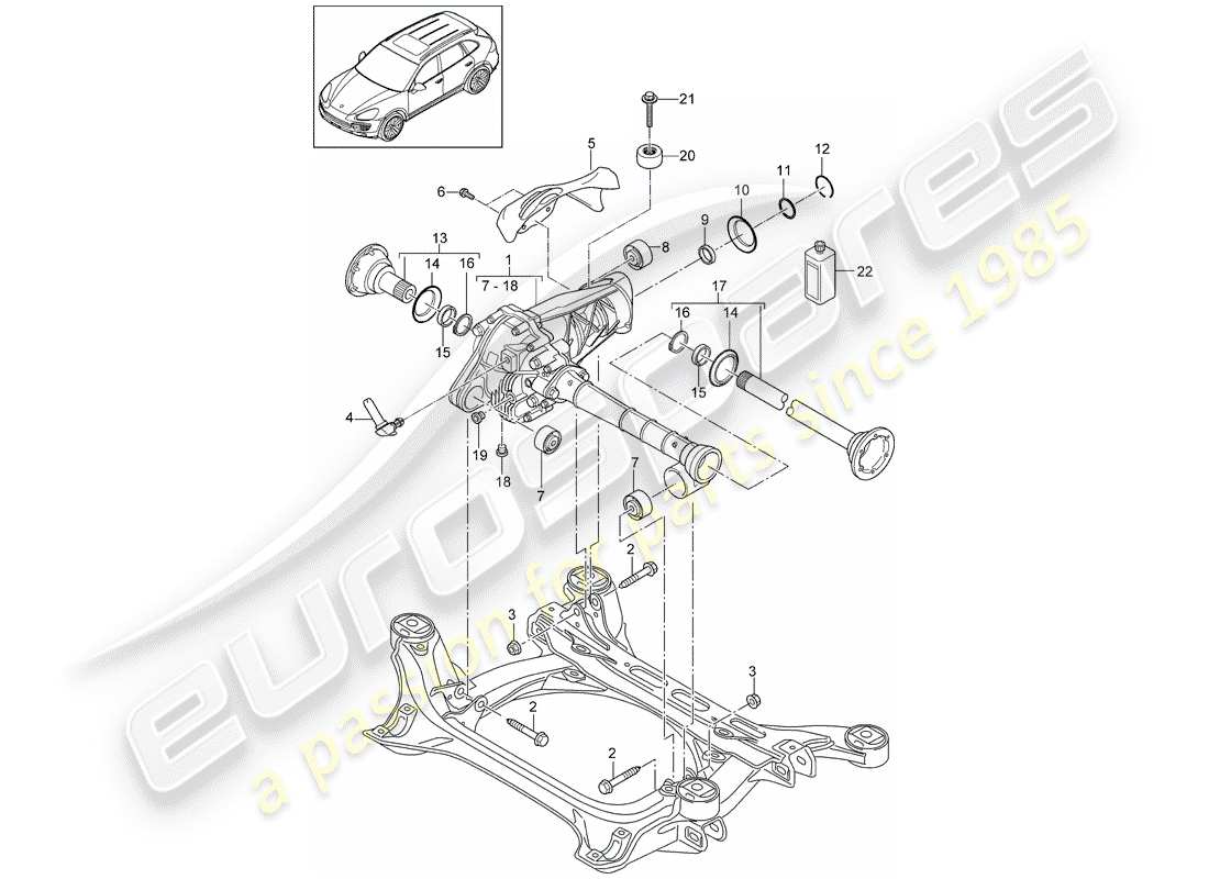porsche 2014 (cayenne e2 92a) front axle differential ready for installation part diagram