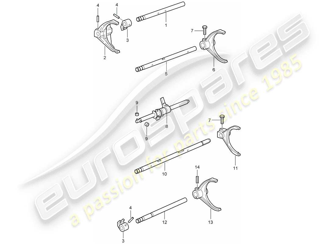 porsche 2009 997-2 turbo / gt2 selector shaft parts diagram