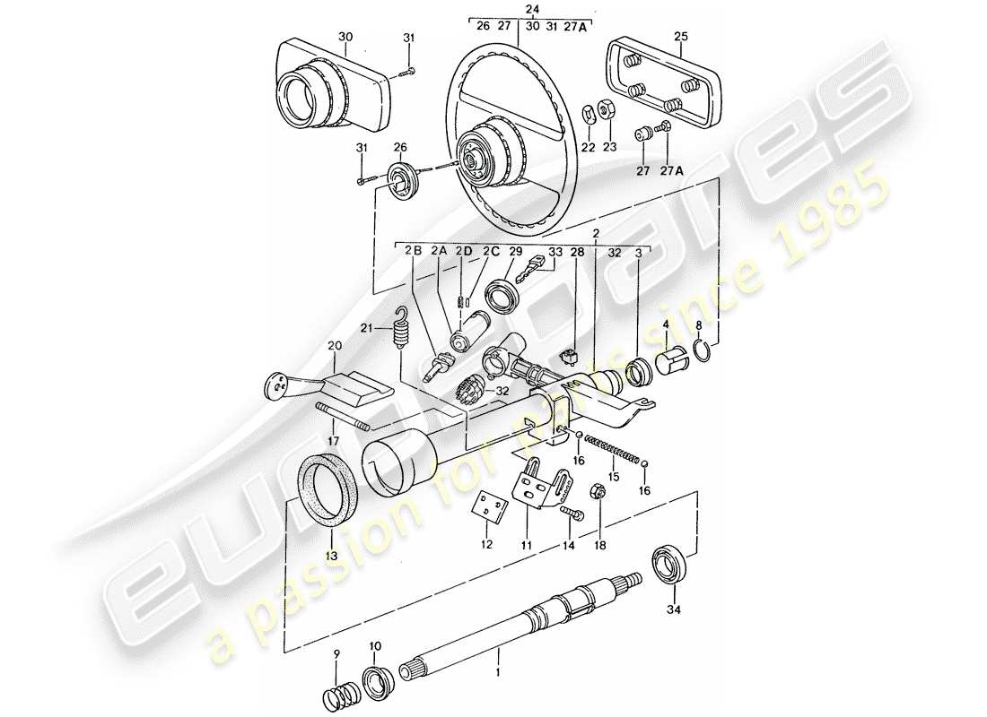 porsche 1984 (928) steering - steering wheel parts diagram