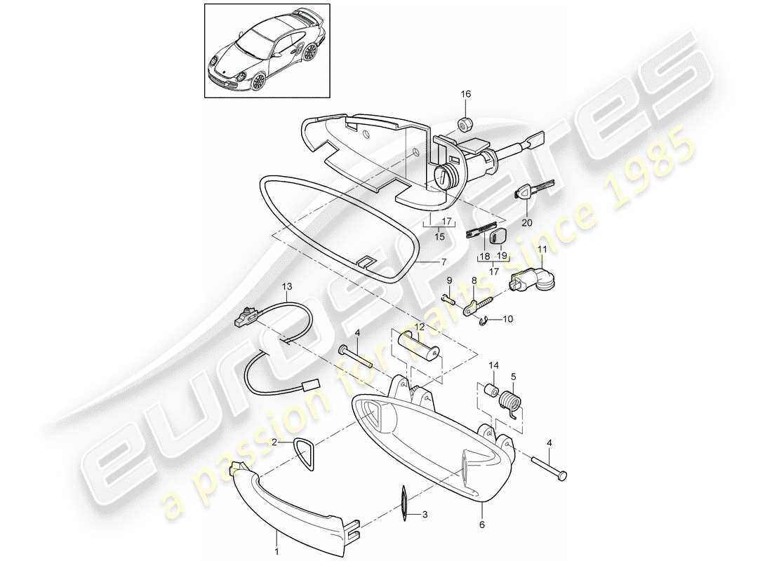 porsche 2012 (997-2 turbo / gt2 rs) door handle parts diagram