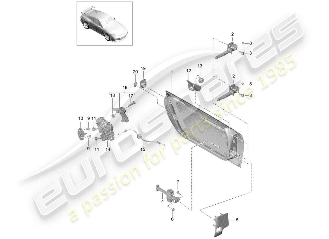porsche 2015 (991-1 r/gt3/rs) door shell door lock part diagram