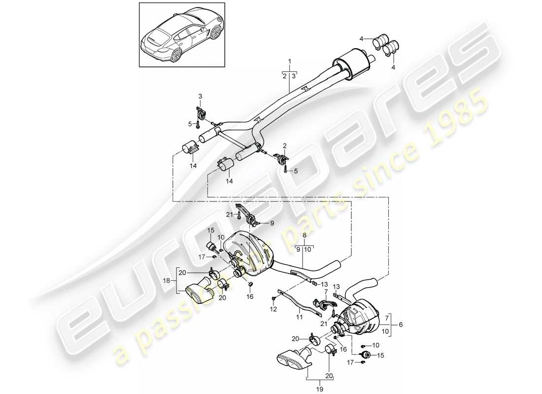 porsche 2015 (panamera 970) exhaust system sport version front silencer rear silencer d >>- mj 2013 part diagram