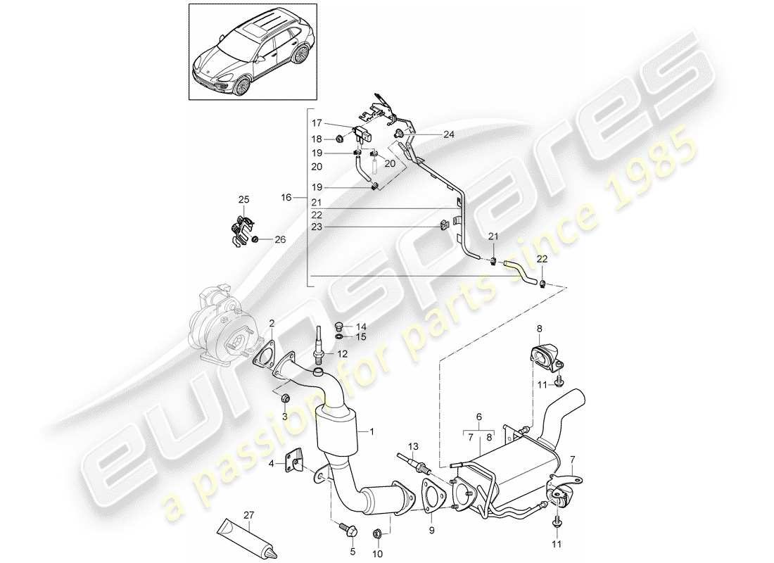 porsche 2015 (cayenne e2 92a) exhaust system catalytic converter diesel particulate filter control line d >>- mj 2014 part diagram