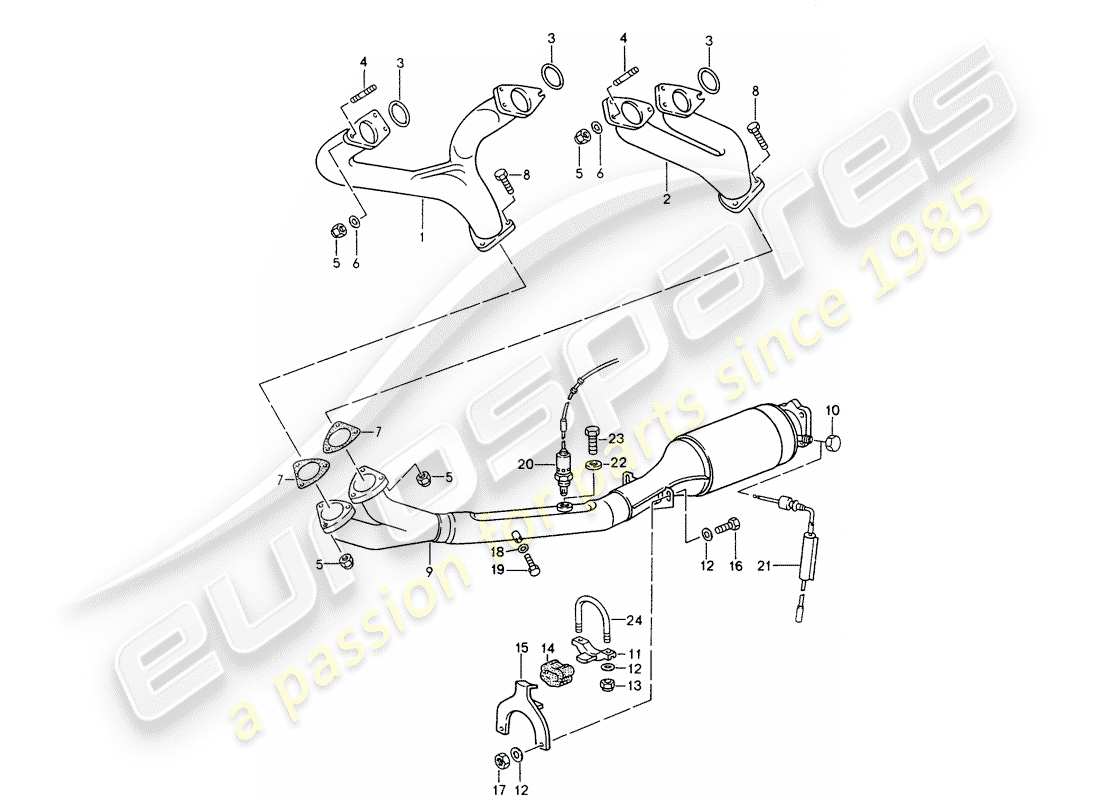 porsche 1992 (968) exhaust system - catalyst part diagram