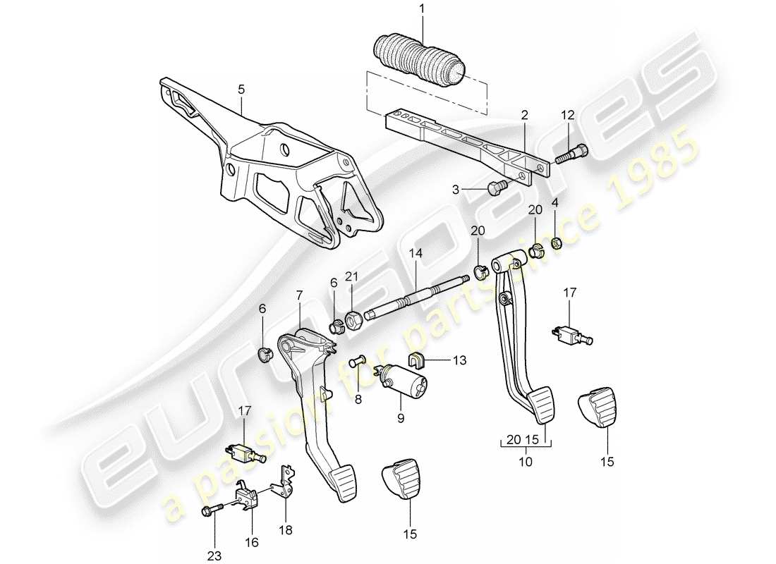 porsche 2011 (997-2 gt3) pedals parts diagram