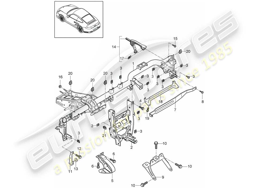 porsche 2013 (997-2 turbo / gt2 rs) retaining frame parts diagram