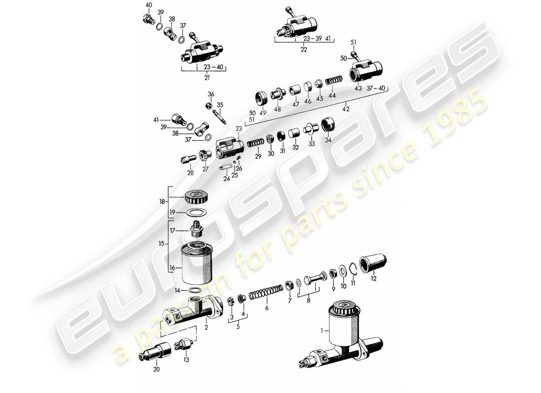 porsche 356b/356c (1963) wheel brake cylinder - brake master cylinder part diagram