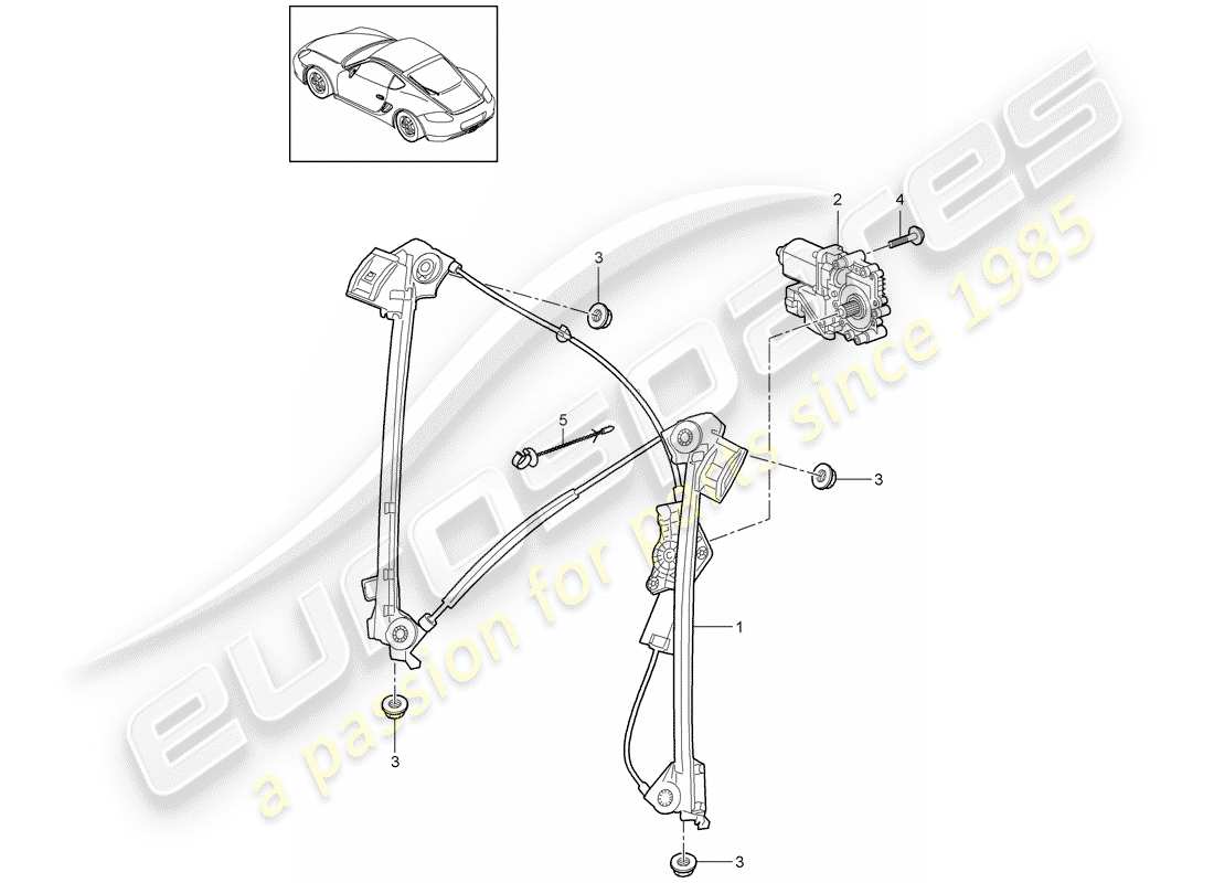 porsche 2012 (987 cayman) window regulator part diagram