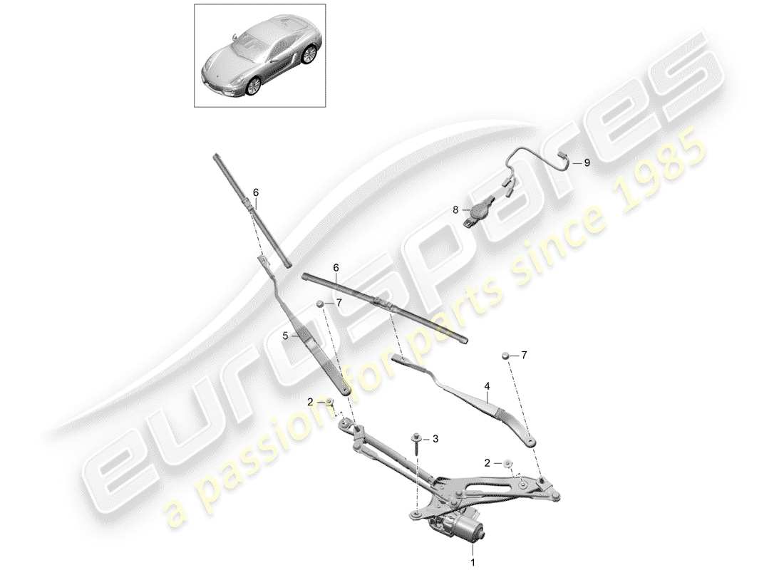 porsche 2016 (981 cayman) windscreen wiper system, compl rain sensor part diagram