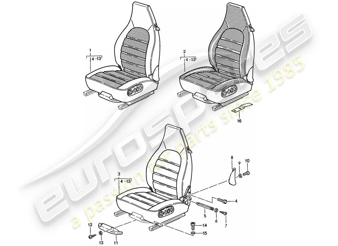 porsche 1987 (944) seat - complete parts diagram