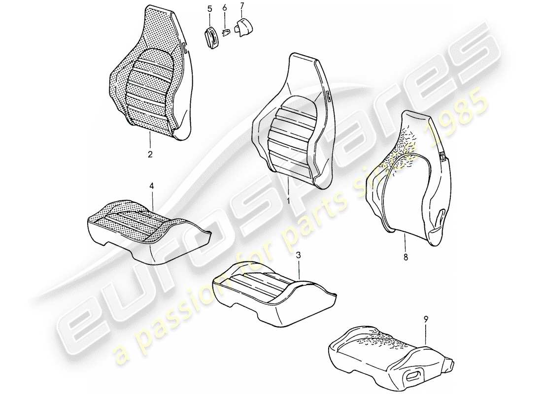 porsche 1987 (959) sports seat - cover parts diagram