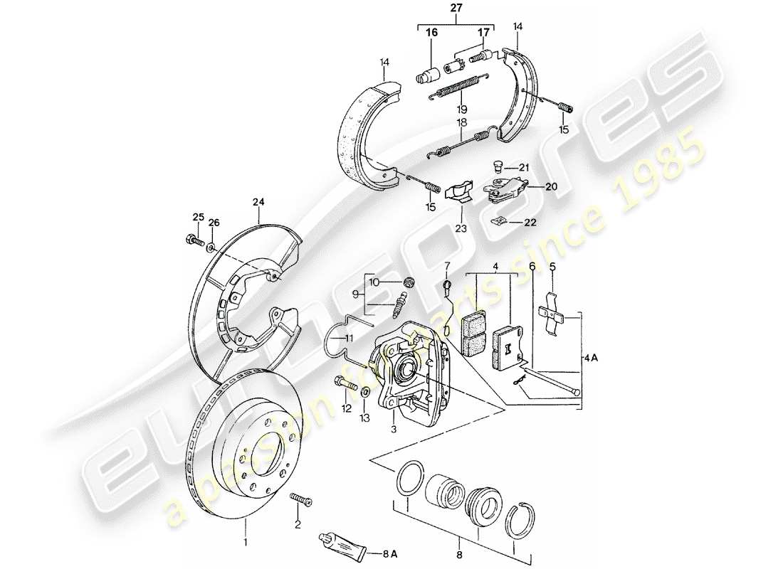 porsche 1986 (924s) disc brakes - rear axle parts diagram