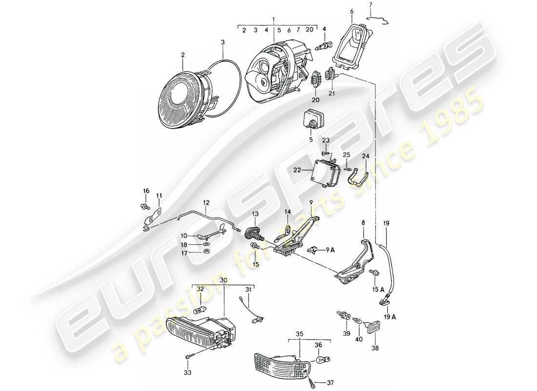 porsche 1997 (993) headlamp - fog lights - turn signal - turn signal repeater part diagram