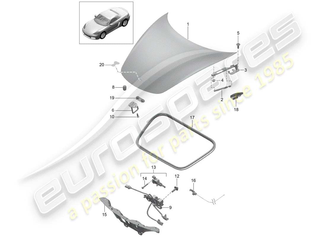 porsche 2019 (718 boxster) cover front parts diagram