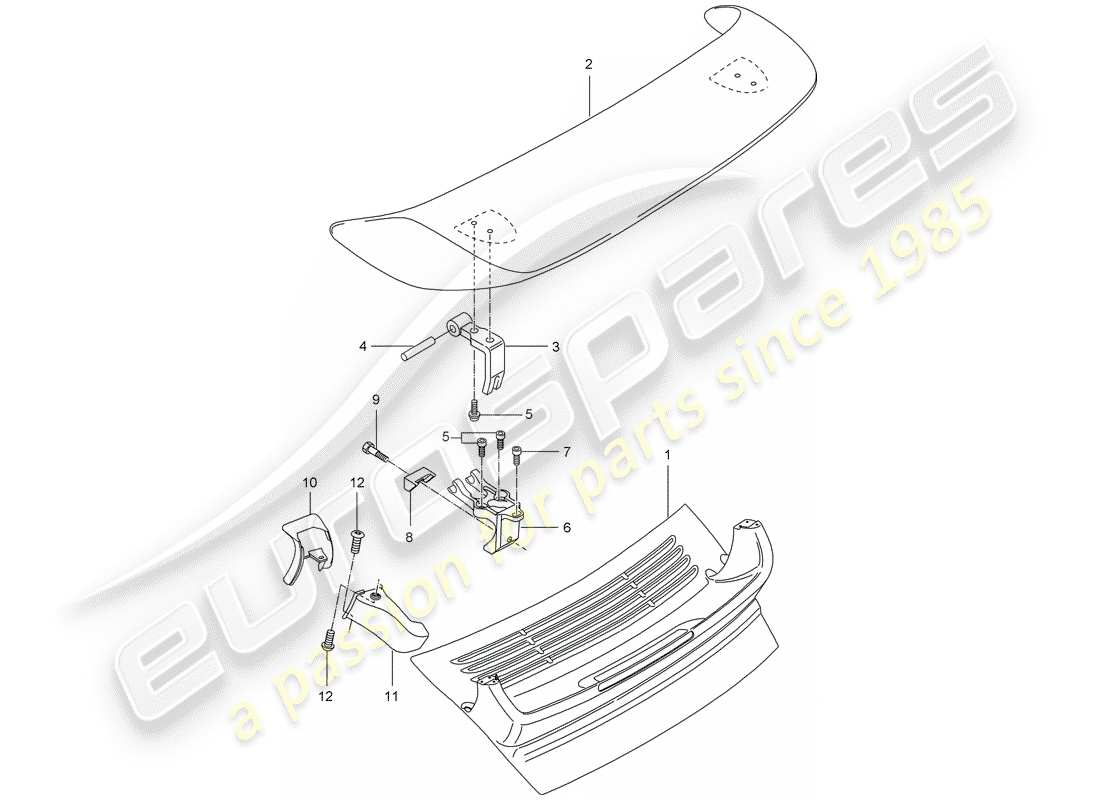 porsche 2005 (996 turbo / gt2) rear spoiler part diagram