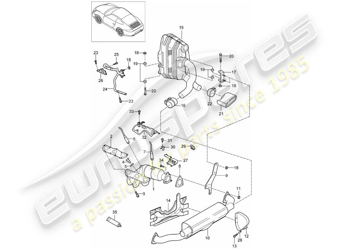 porsche 2012 (997-2) exhaust system parts diagram