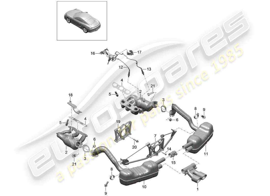 porsche 2016 (981 cayman) exhaust system part diagram