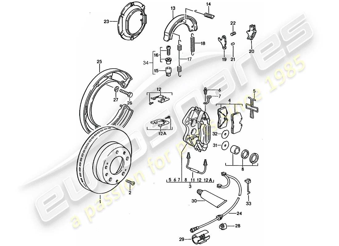 porsche 1993 (928) disc brakes parts diagram