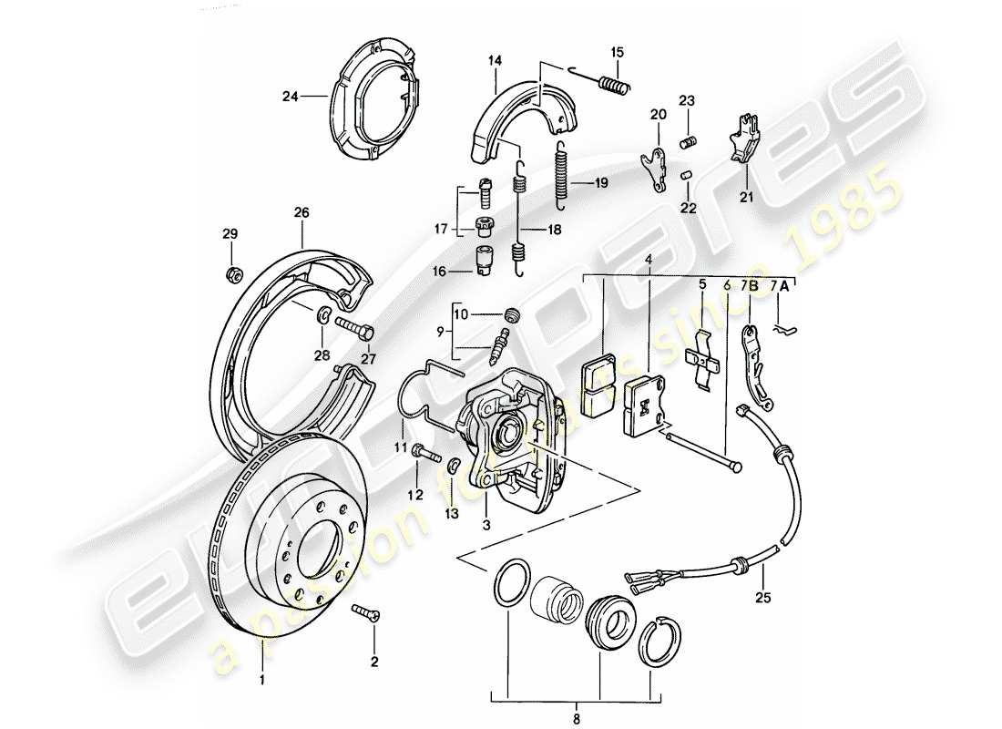 porsche 928 (1985) disc brakes - rear axle - d >> - mj 1985 part diagram