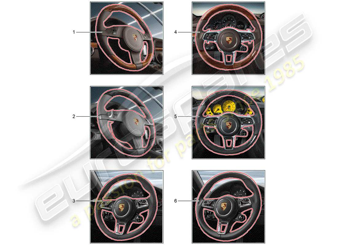 porsche 2012 (tequipment 98x/99x) multifunction steering wheel parts diagram
