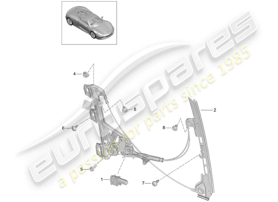 porsche 918 spyder (2015) window regulator parts diagram