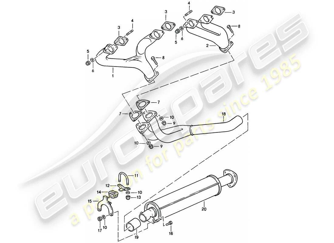 porsche 1982 (944) exhaust system - exhaust silencer, front parts diagram