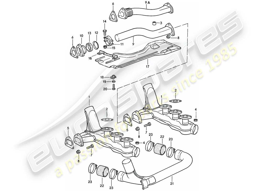 porsche 1986 (911) exhaust system - heater core part diagram