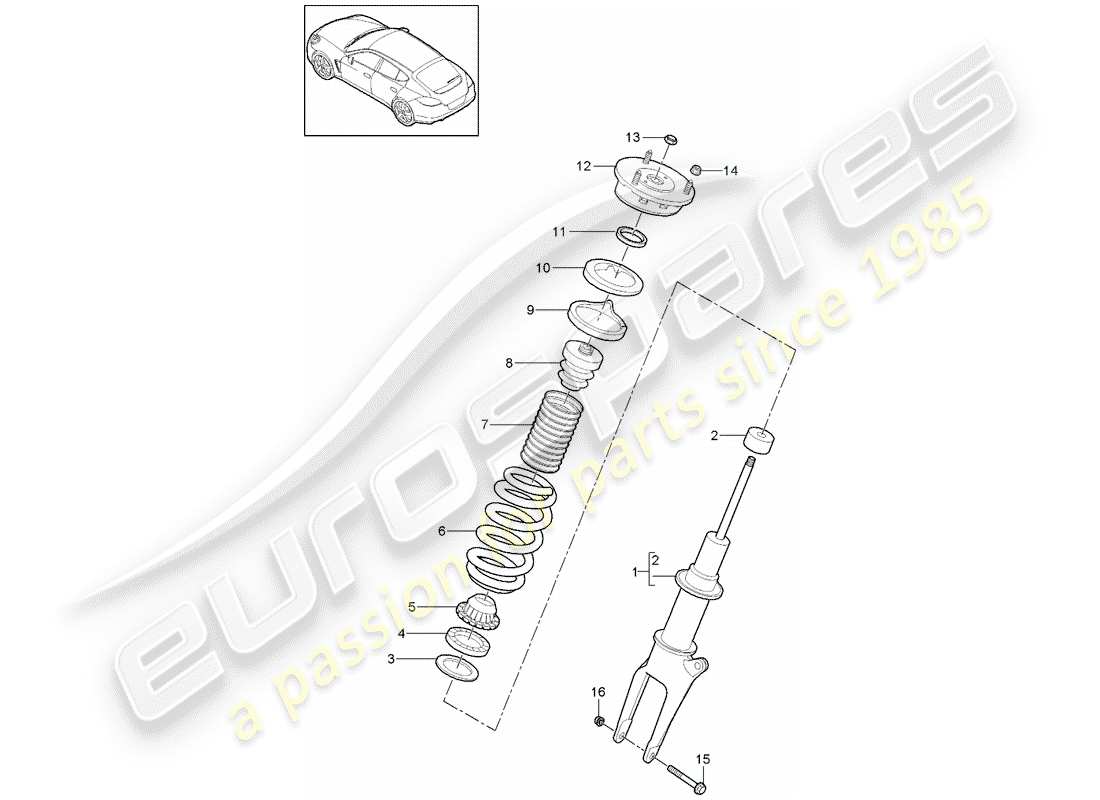 porsche 2016 (panamera 970) suspension suspension strut, complete steel parts diagram