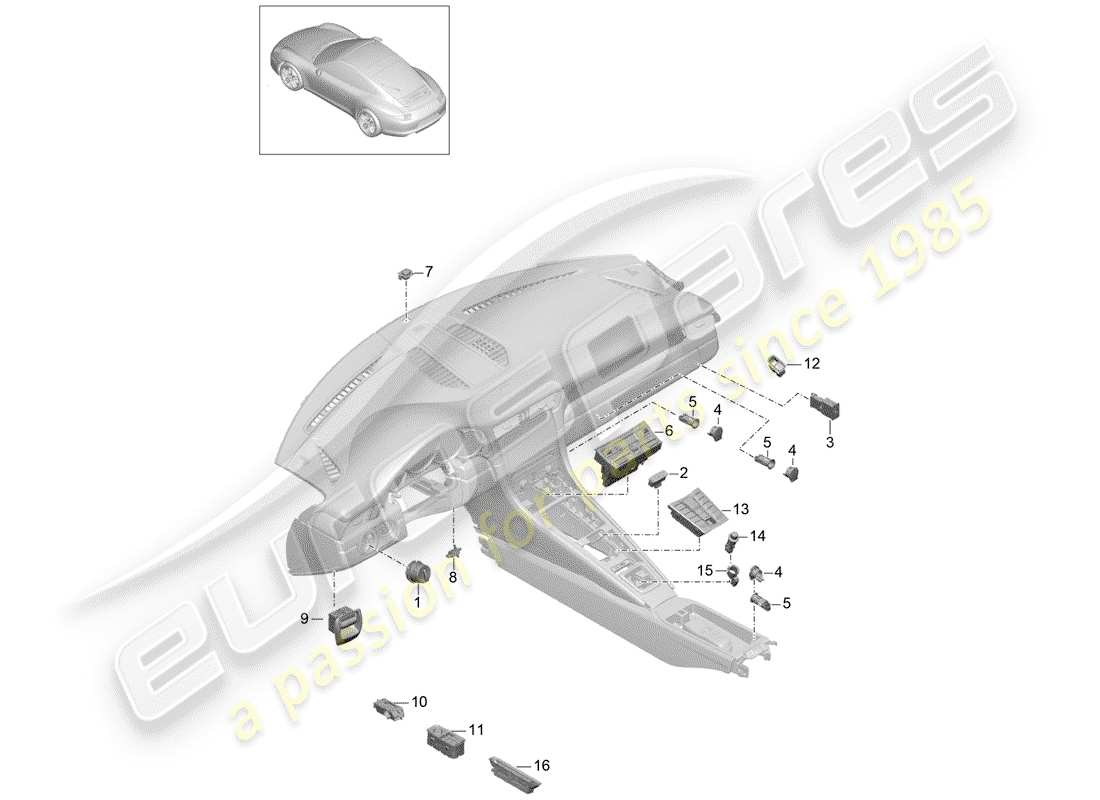 porsche 2014 (991-1) switch control panel air conditioning parts diagram