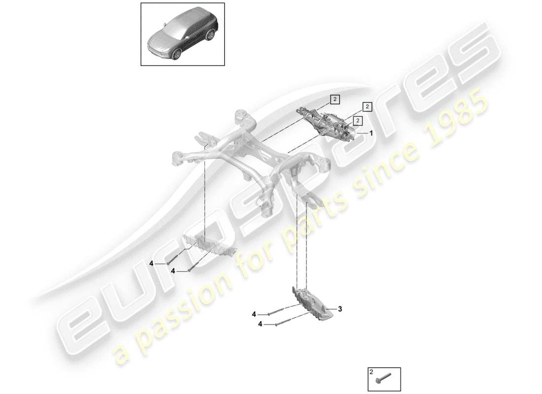 porsche 2019 (cayenne e3 9ya/9yb) steering gear rear axle parts diagram