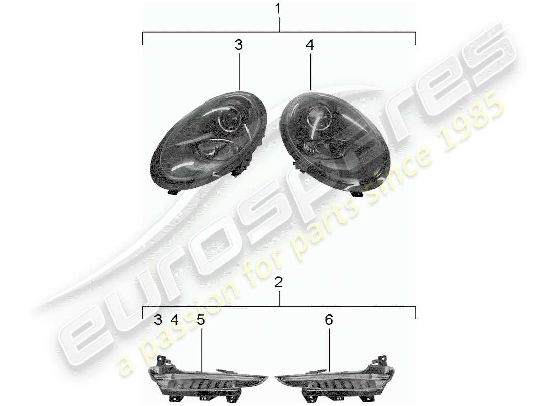 porsche 2015 (tequipment 98x/99x) headlamp parts diagram
