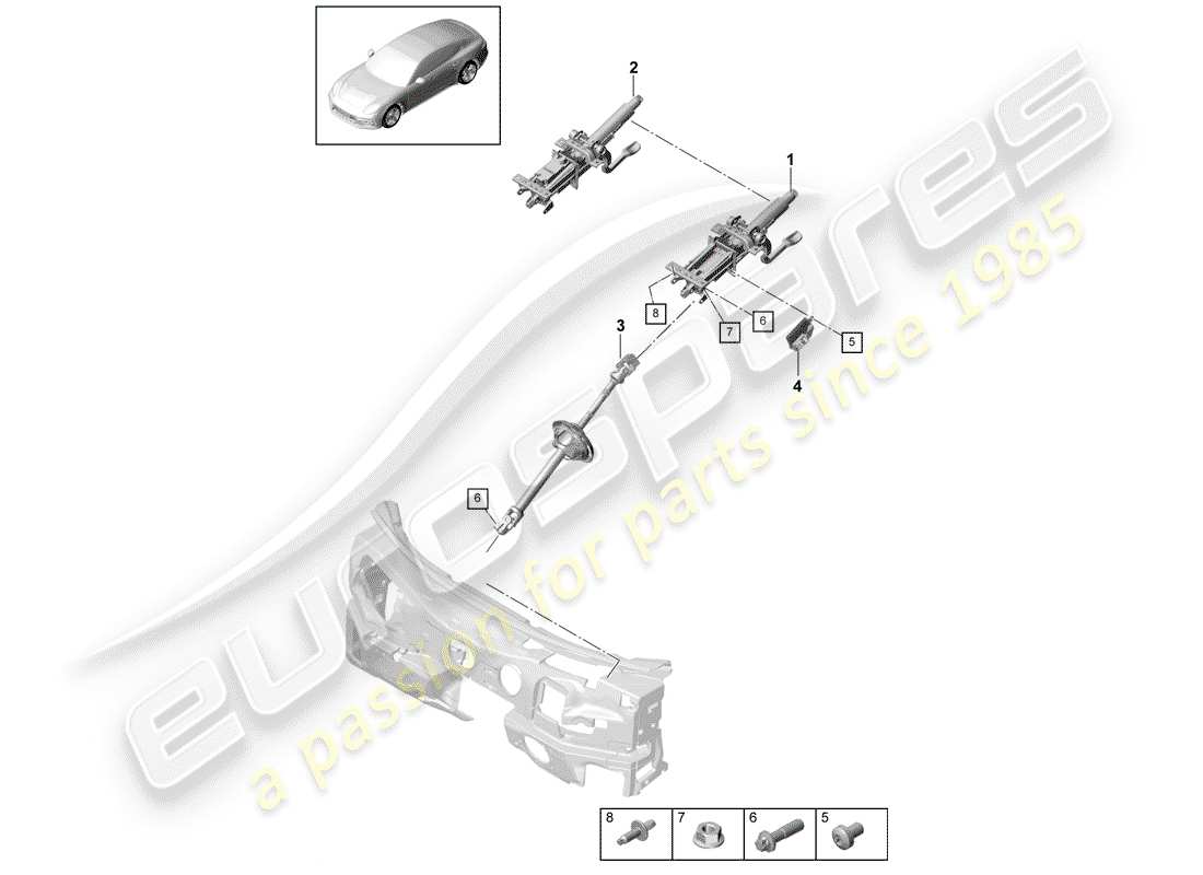 porsche 2020 (panamera 971-1) steering column intermediate steering shaft part diagram