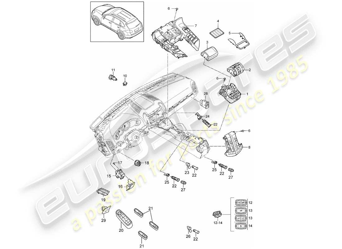 porsche cayenne e2 (2011) switch parts diagram