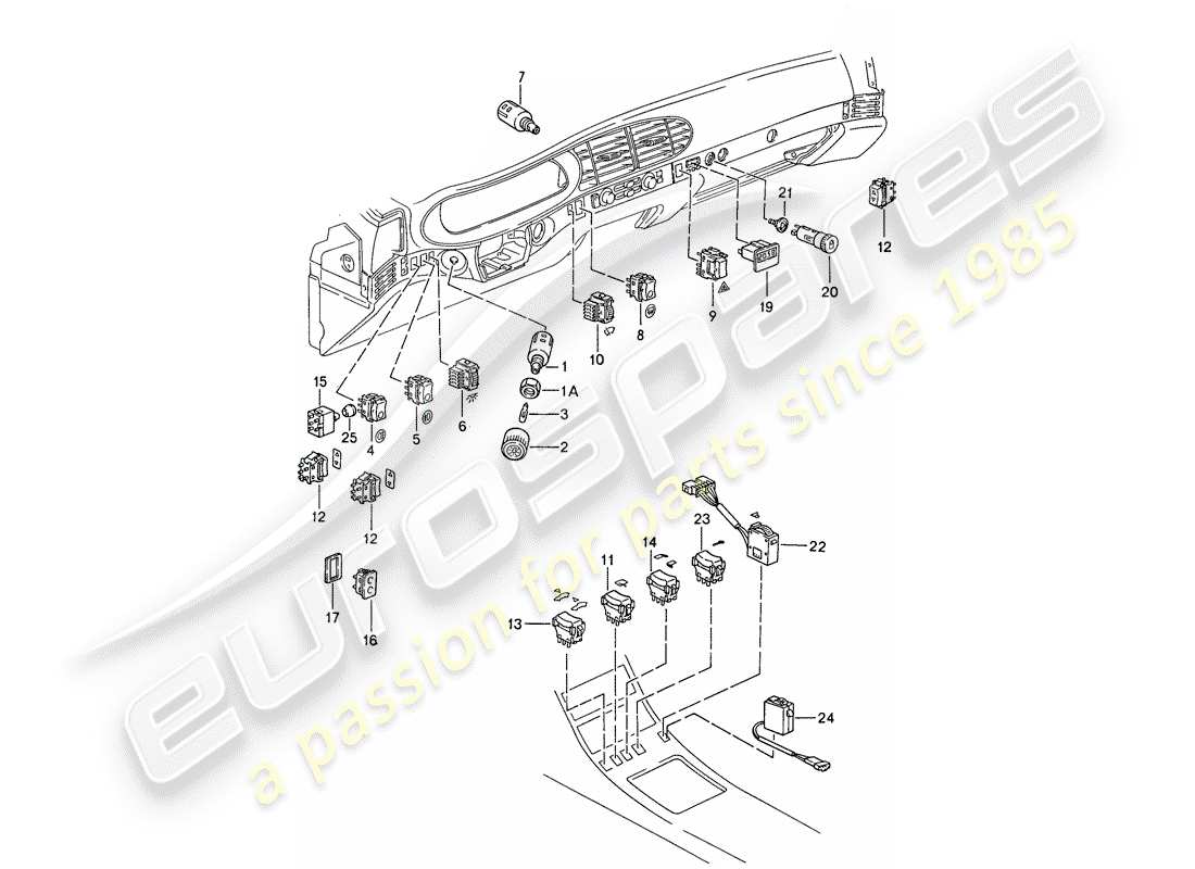 porsche 1991 (944) switch - clock part diagram