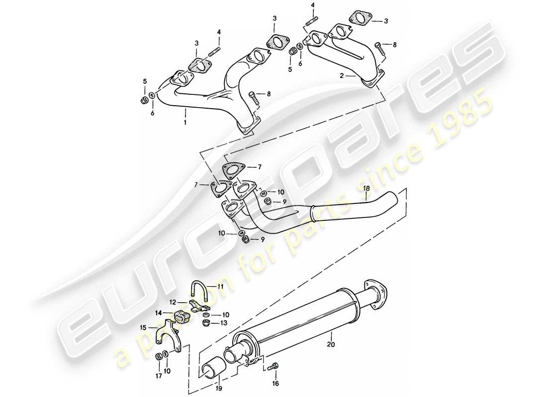 porsche 1986 (924s) exhaust system - exhaust silencer, front parts diagram
