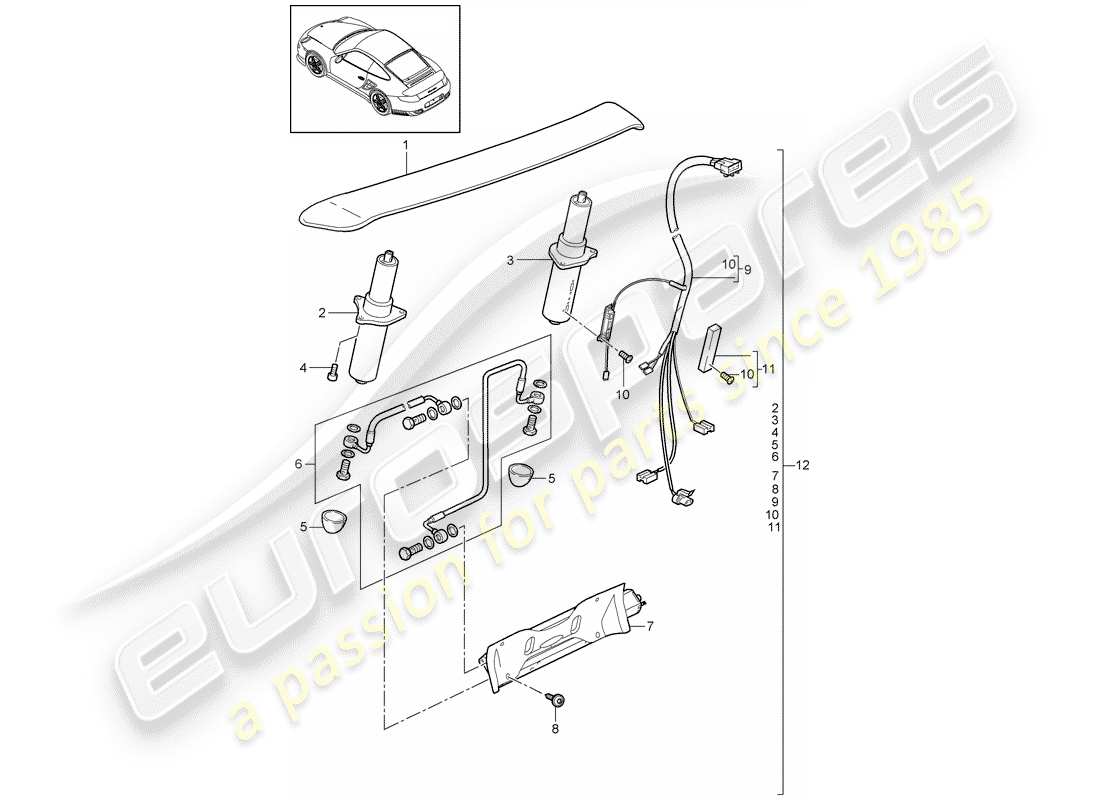 porsche 2013 (997-2 turbo / gt2 rs) rear spoiler parts diagram