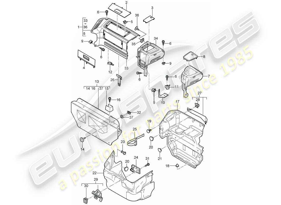 porsche 2008 (997-1) luggage compartment parts diagram