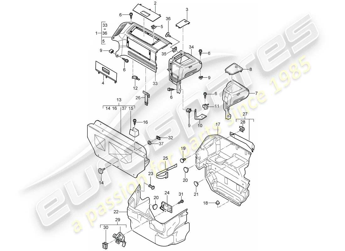 porsche 997 (2008) luggage compartment parts diagram