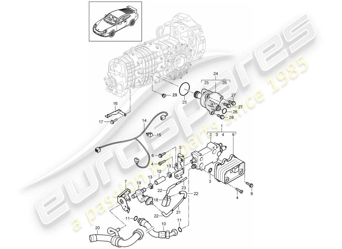 porsche 2007 (997-1 gt3) gear oil cooler parts diagram