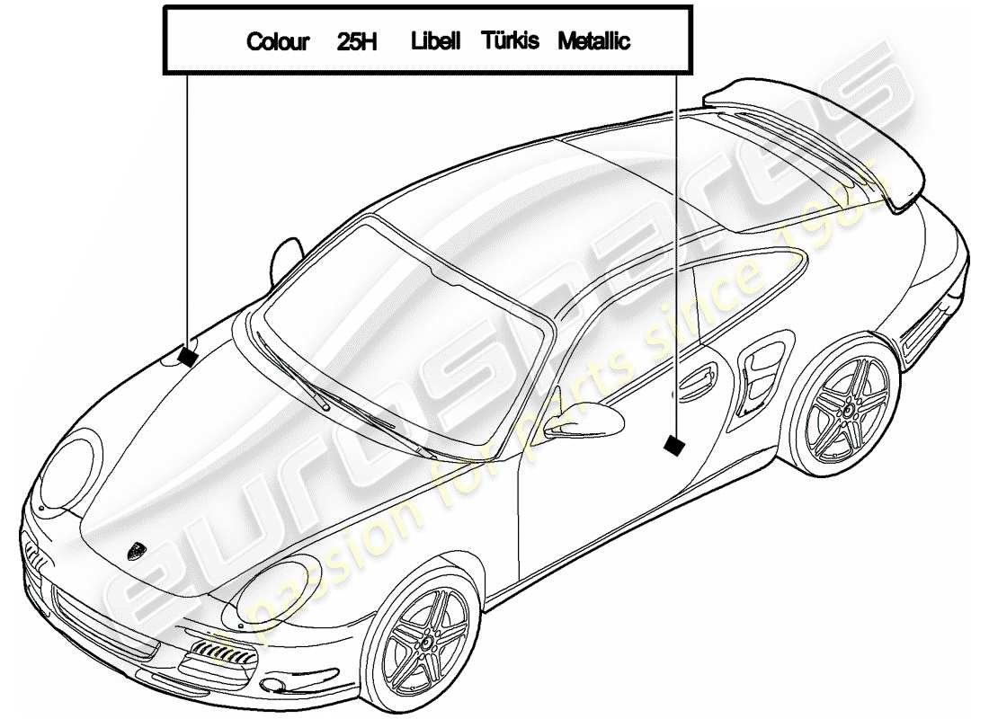 porsche 2013 (997-2 turbo / gt2 rs) paint touch-up stick parts diagram