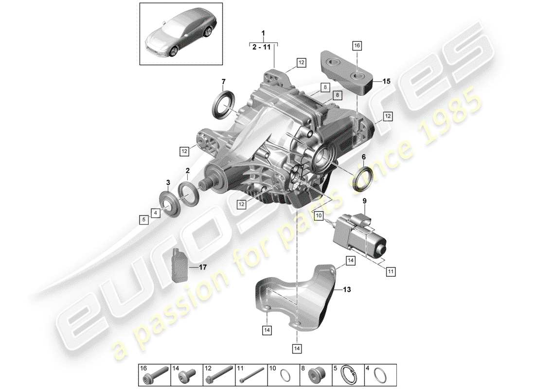 porsche 2018 (panamera 971-1) rear axle differential part diagram