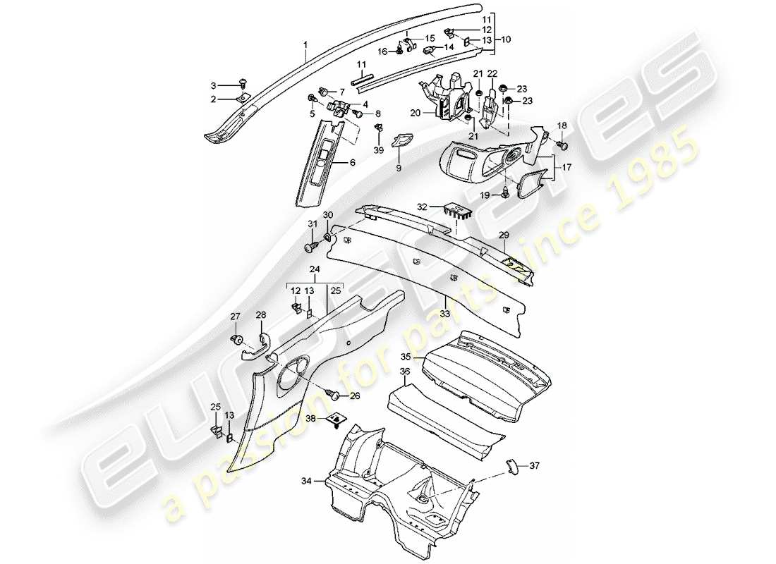 porsche 2005 (997-1) trims parts diagram